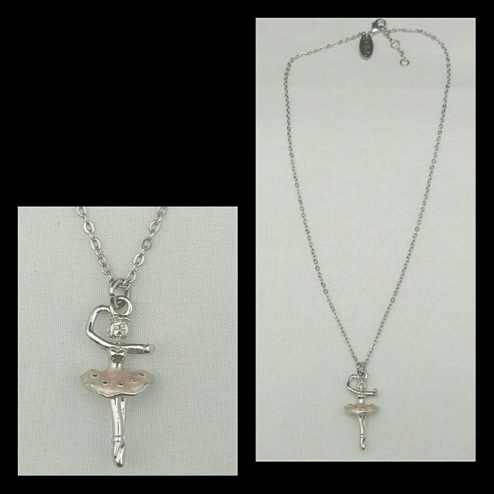 Liliella Silver Tone Pink Enamel Ballerina Necklac